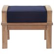 Pemberly Row Contemporary Outdoor Patio Teak Ottoman in Natural Navy