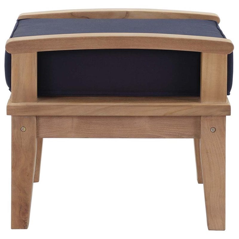 Pemberly Row Contemporary Outdoor Patio Teak Ottoman in Natural Navy