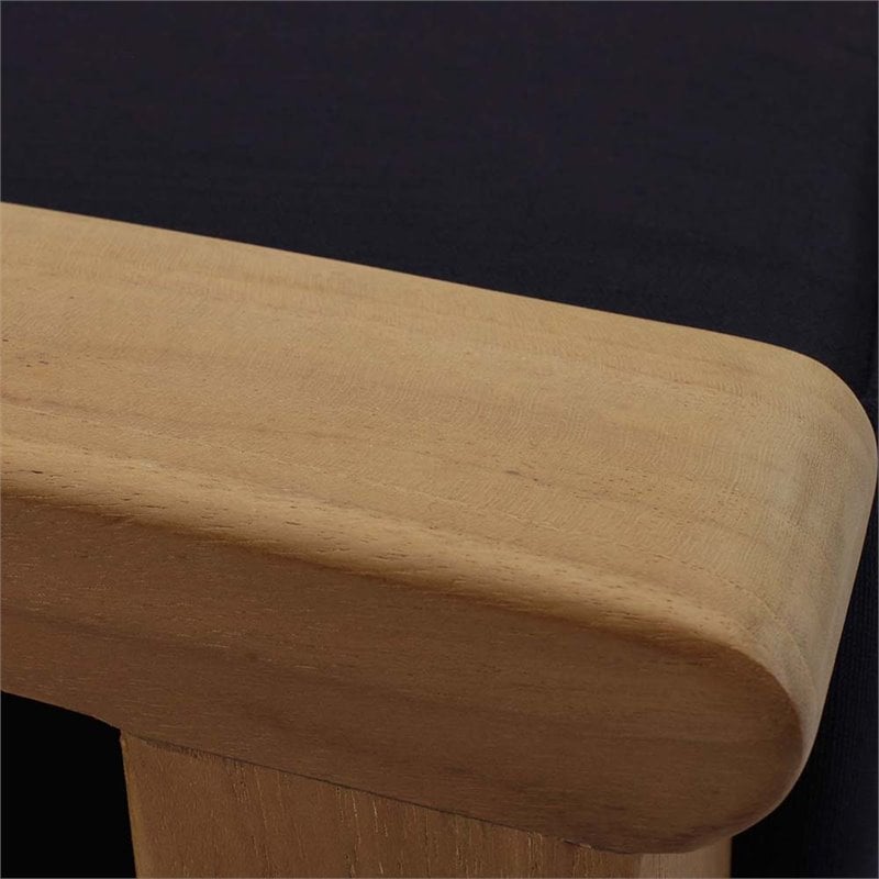 Pemberly Row Contemporary Outdoor Patio Teak Ottoman in Natural Navy