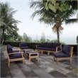 Pemberly Row Contemporary Outdoor Patio Teak Ottoman in Natural Navy
