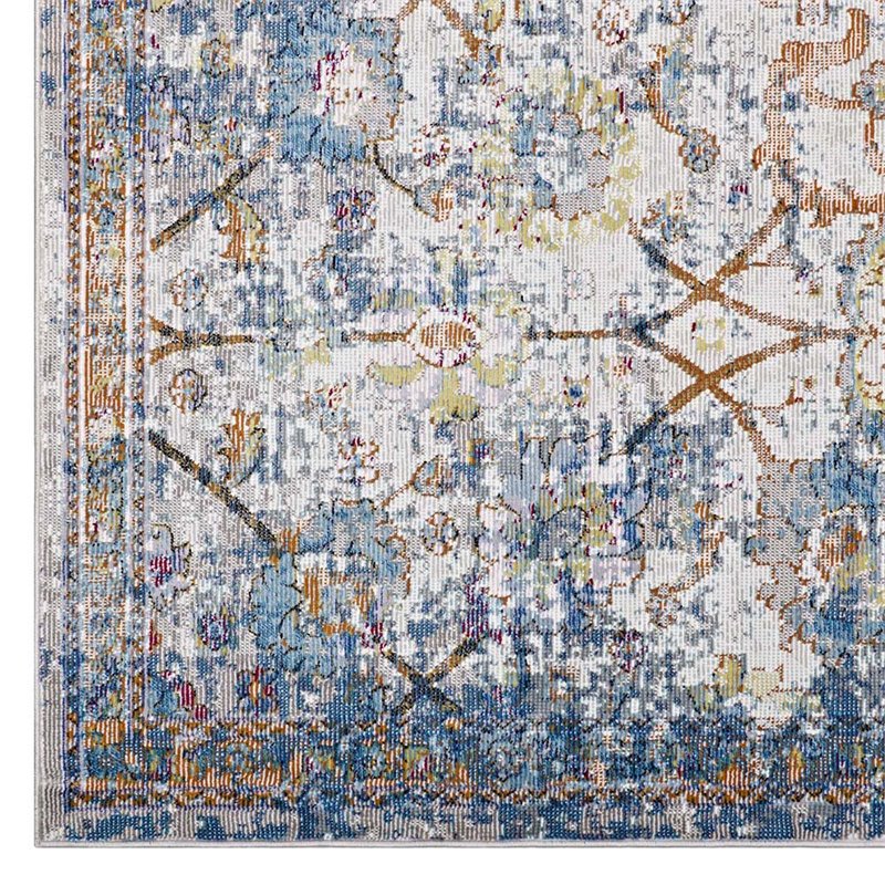 Pemberly Row 4' x 6' Floral Lattice Area Rug in Light Blue and Yellow