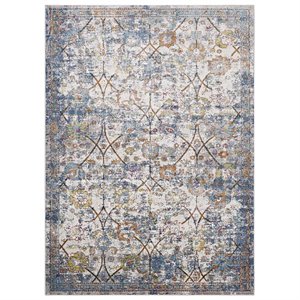 Pemberly Row 4' x 6' Floral Lattice Area Rug in Light Blue and Yellow