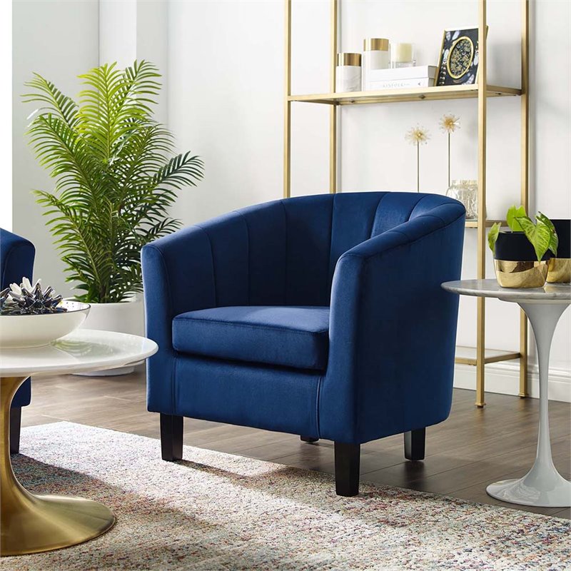 Pemberly Row Channel Tufted Performance Velvet Armchair in Navy