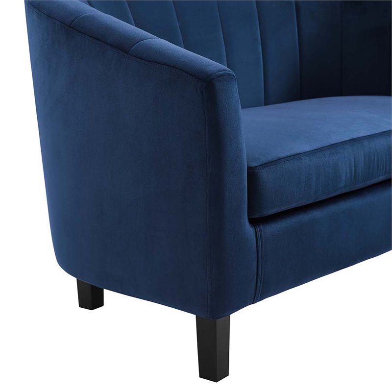 Pemberly Row Channel Tufted Performance Velvet Armchair in Navy
