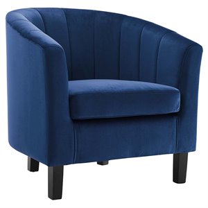 Pemberly Row Channel Tufted Performance Velvet Armchair in Navy