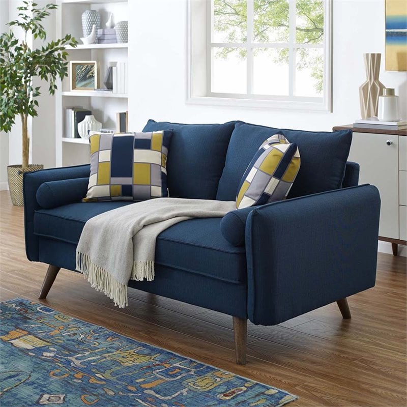 Pemberly Row Modern Fabric Upholstered Loveseat in Walnut/Azure