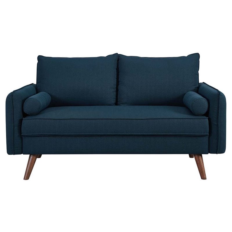 Pemberly Row Modern Fabric Upholstered Loveseat in Walnut/Azure