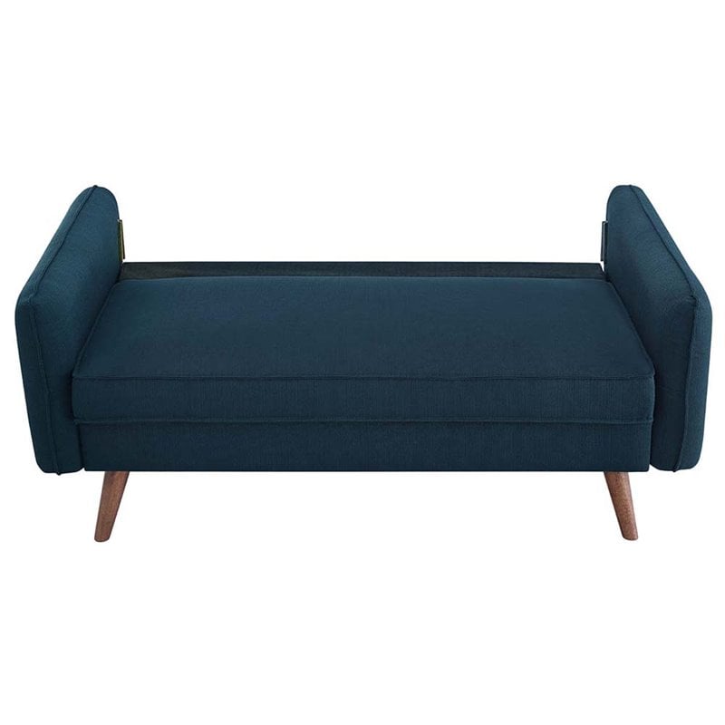 Pemberly Row Modern Fabric Upholstered Loveseat in Walnut/Azure