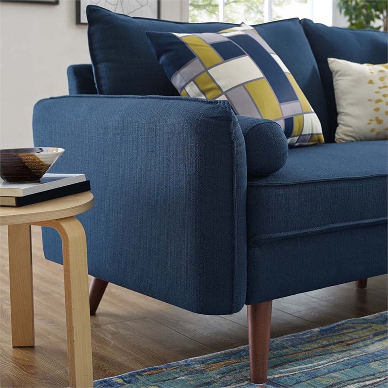Pemberly Row Modern Fabric Upholstered Loveseat in Walnut/Azure