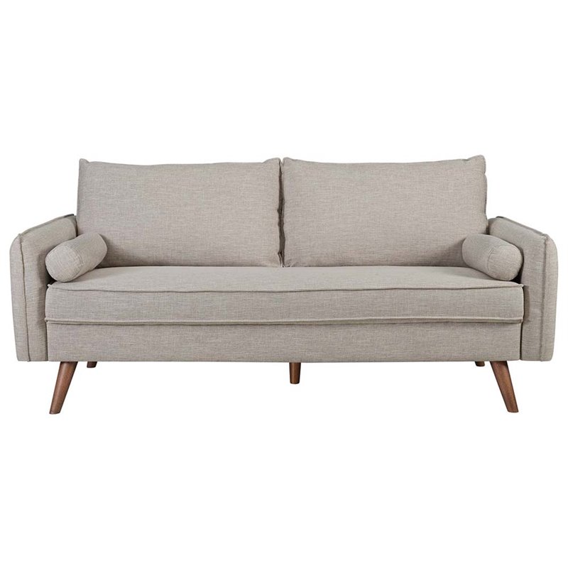 Pemberly Row Modern Fabric Upholstered Sofa in Beige & Walnut
