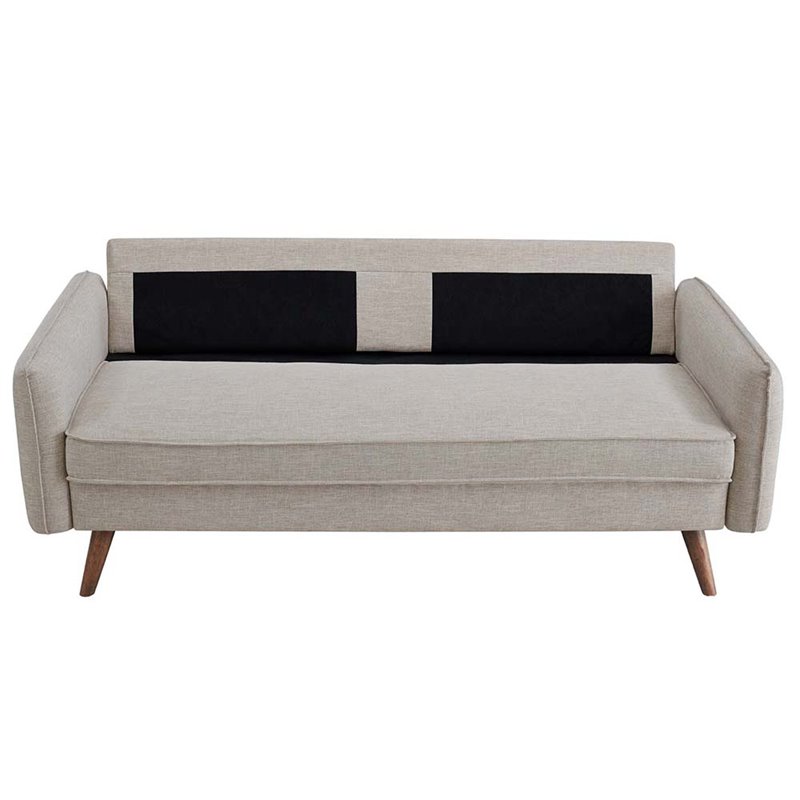 Pemberly Row Modern Fabric Upholstered Sofa in Beige & Walnut