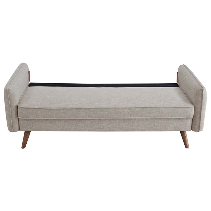 Pemberly Row Modern Fabric Upholstered Sofa in Beige & Walnut