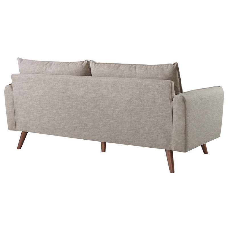 Pemberly Row Modern Fabric Upholstered Sofa in Beige & Walnut