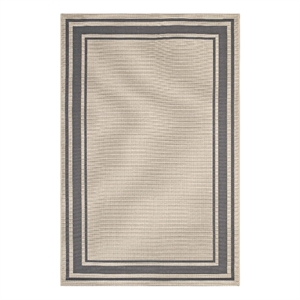 Pemberly Row 94.5x122&quot Solid Border Indoor and Outdoor Area Rug in Gray & Beige