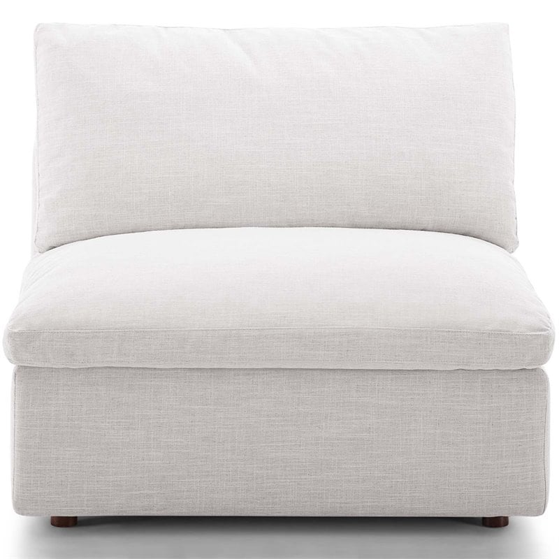 Pemberly Row Fabric Down Filled Overstuffed Armless Chair in Beige
