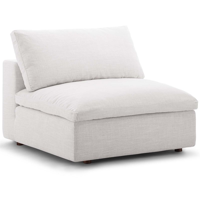 Pemberly Row Fabric Down Filled Overstuffed Armless Chair in Beige