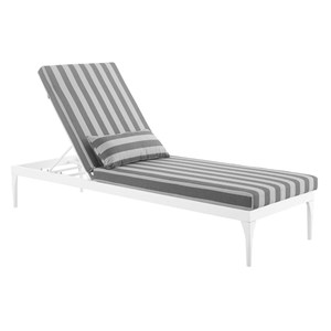 Pemberly Row Aluminum Patio Chaise Lounge Chair in White and Striped Gray