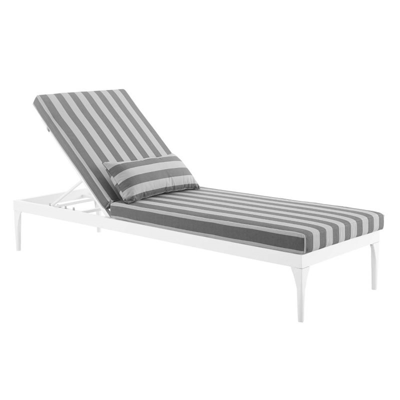 Pemberly Row Aluminum Patio Chaise Lounge Chair in White and Striped Gray