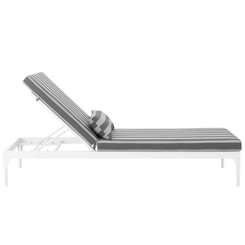 Pemberly Row Aluminum Patio Chaise Lounge Chair in White and Striped Gray