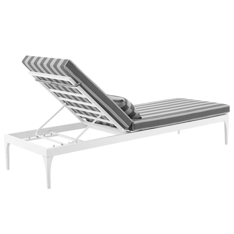 Pemberly Row Aluminum Patio Chaise Lounge Chair in White and Striped Gray