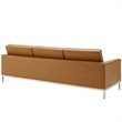 Pemberly Row Tufted Vegan Leather Stainless Steel Sofa in Silver/Tan