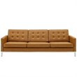 Pemberly Row Tufted Vegan Leather Stainless Steel Sofa in Silver/Tan