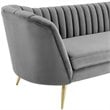 Pemberly Row Vertical Channel Tufted Curved Velvet Sofa in Gray