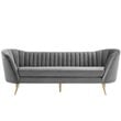 Pemberly Row Vertical Channel Tufted Curved Velvet Sofa in Gray
