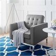 Pemberly Row Tufted Upholstered Faux Leather Armchair in Silver/Gray