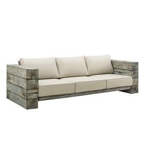 Pemberly Row Wood and Fabric Outdoor Patio Sofa in Light Gray/Beige