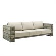 Pemberly Row Wood and Fabric Outdoor Patio Sofa in Light Gray/Beige