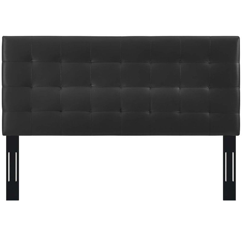 Pemberly Row Tufted Full/Queen Faux Leather Headboard in Black