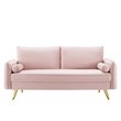 Pemberly Row Modern Performance Velvet & Metal Sofa in Pink/Gold