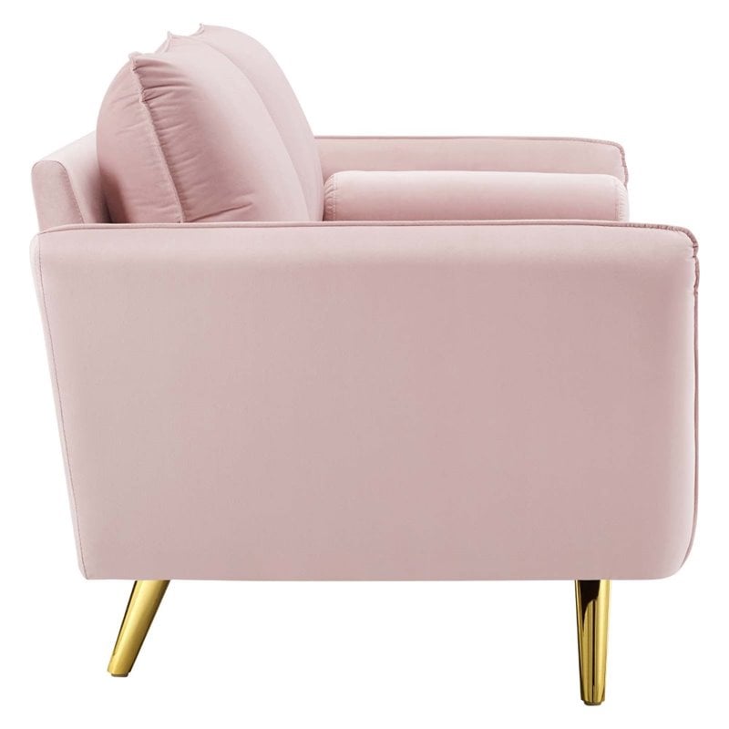Pemberly Row Modern Performance Velvet & Metal Sofa in Pink/Gold