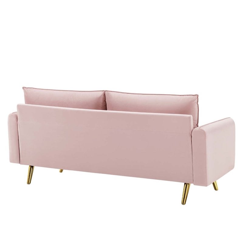Pemberly Row Modern Performance Velvet & Metal Sofa in Pink/Gold