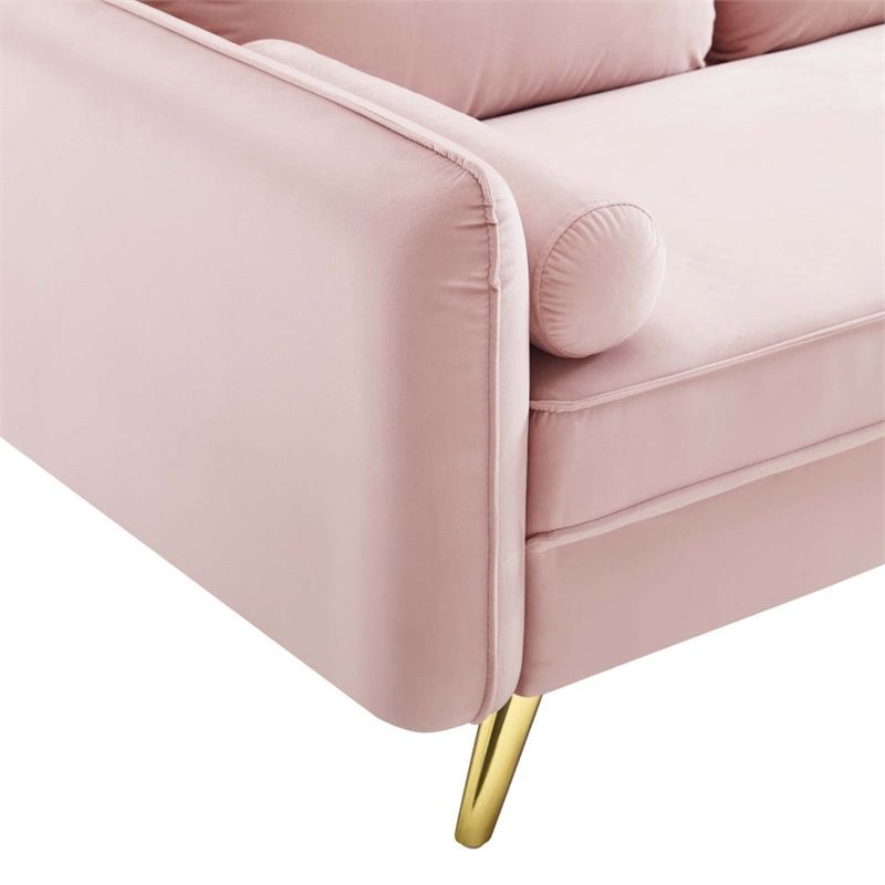 Pemberly Row Modern Performance Velvet & Metal Sofa in Pink/Gold