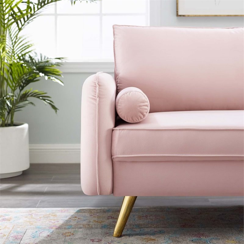 Pemberly Row Modern Performance Velvet & Metal Sofa in Pink/Gold