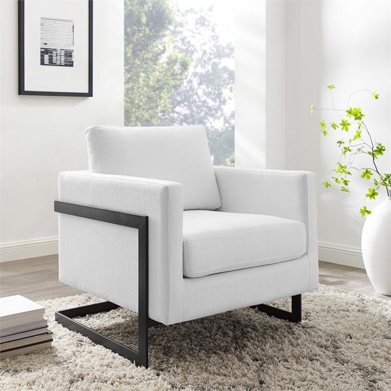 Pemberly Row Upholstered Fabric Upholstered Accent Chair in Black and White