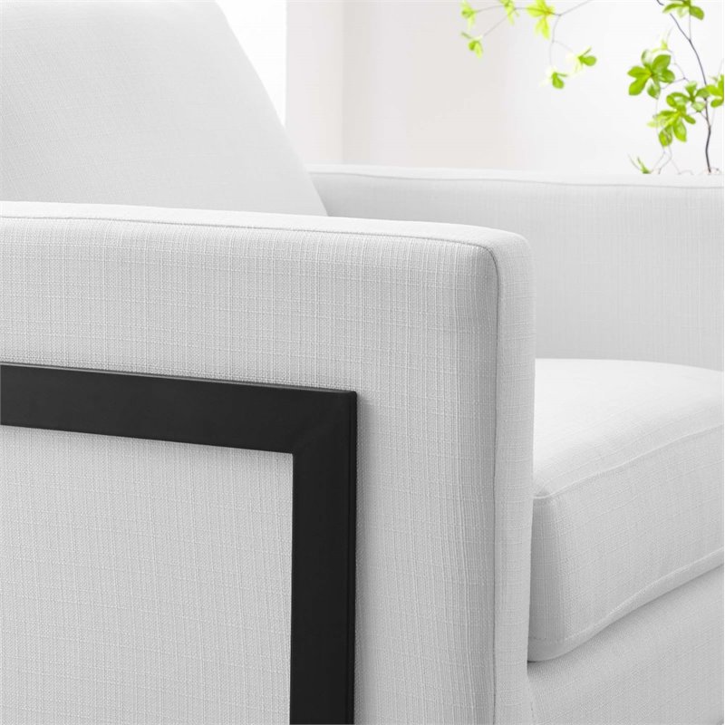 Pemberly Row Upholstered Fabric Upholstered Accent Chair in Black and White