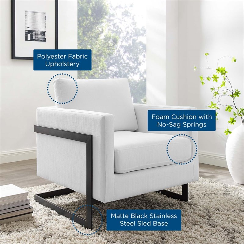 Pemberly Row Upholstered Fabric Upholstered Accent Chair in Black and White