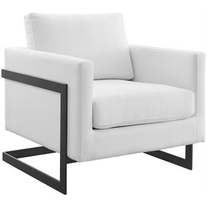 Pemberly Row Upholstered Fabric Upholstered Accent Chair in Black and White