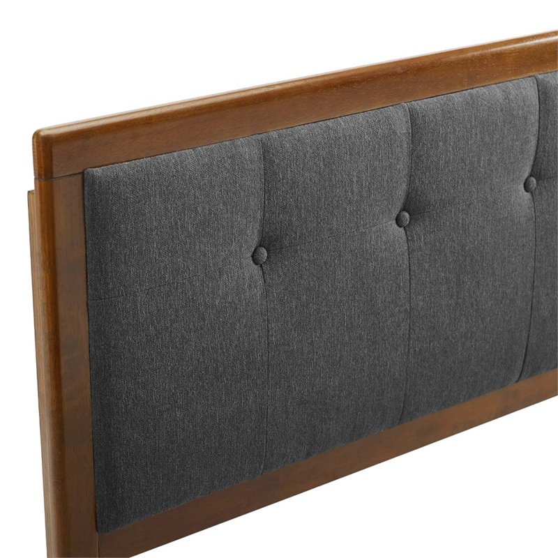 Pemberly Row Tufted Full Fabric and Wood Headboard in Walnut/Charcoal