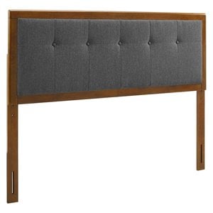 Pemberly Row Tufted Full Fabric and Wood Headboard in Walnut/Charcoal