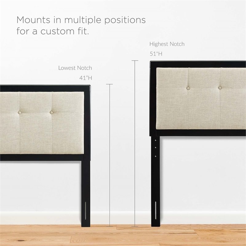 Pemberly Row Tufted Queen Fabric and Wood Headboard in Black/Beige