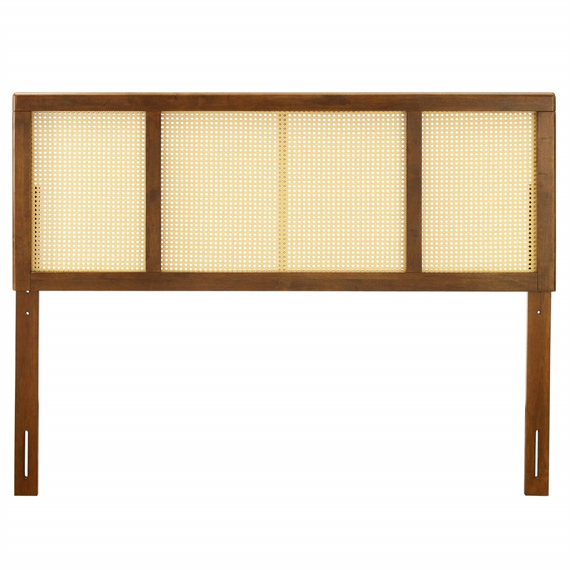 Pemberly Row Cane Rattan and Rubberwood King Headboard in Walnut