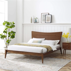 Pemberly Row Full Rubberwood and MDF Wood Platform Bed in Walnut