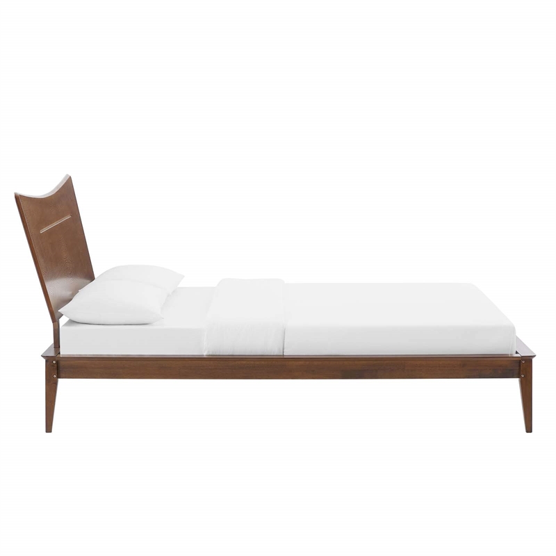 Pemberly Row Full Rubberwood and MDF Wood Platform Bed in Walnut