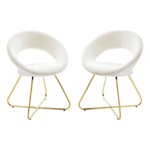 Pemberly Row 19&quot Velvet Dining Chairs in Gold/White (Set of 2)