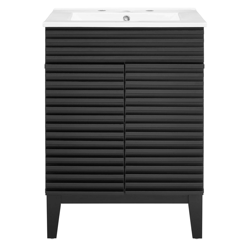 Pemberly Row Contemporary Wood Bathroom Vanity in Black and White