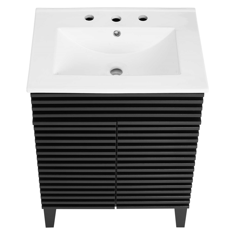Pemberly Row Contemporary Wood Bathroom Vanity in Black and White